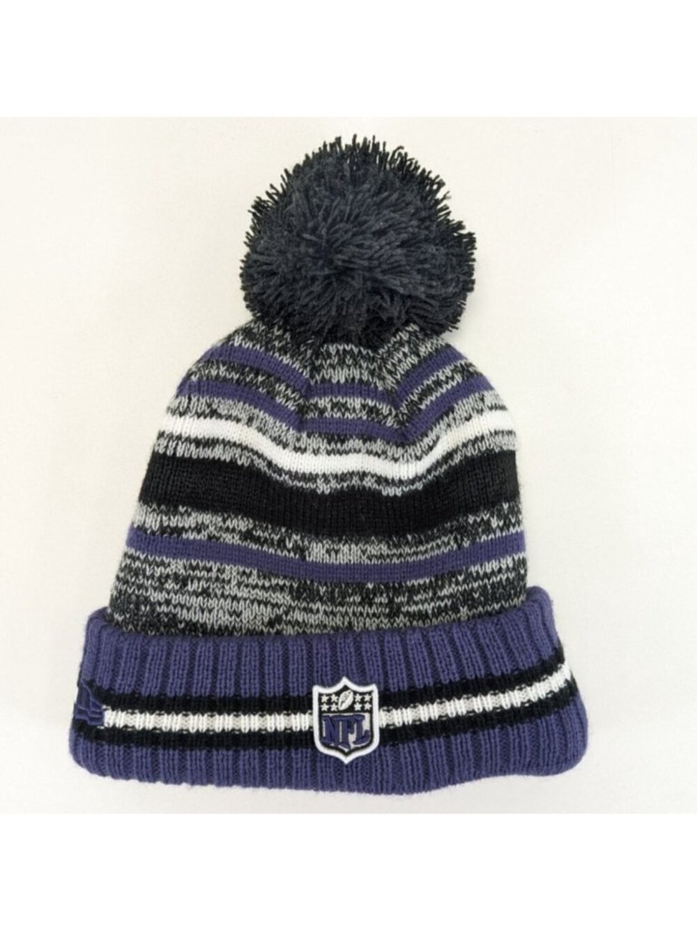 Baltimore Ravens Striped Sideline Winter Beanie W/ Pom Knit Hat By New Era - Picture 7 of 9